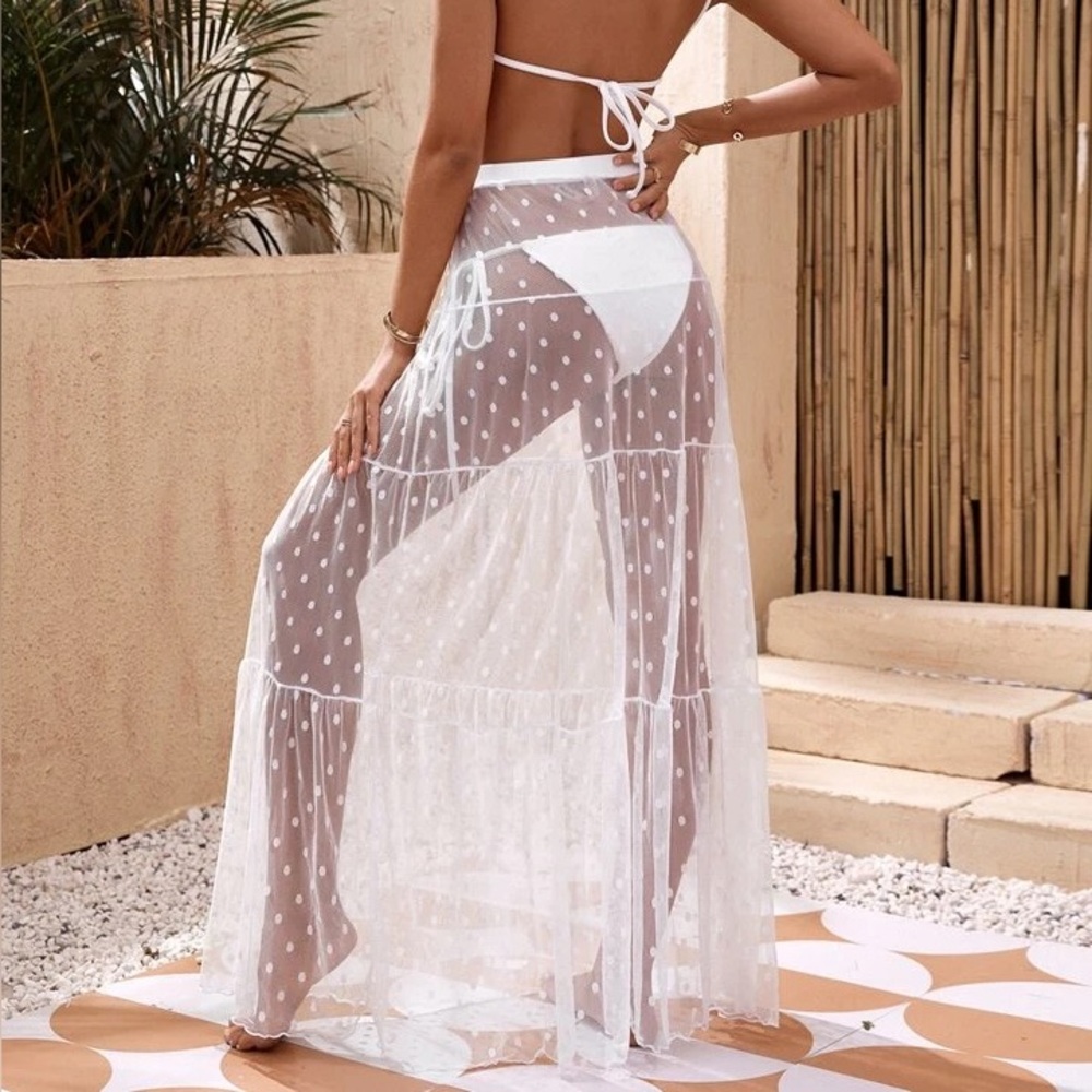 White Sheer Polka Dot Beach Cover-Up Skirt - Picture 3 of 3
